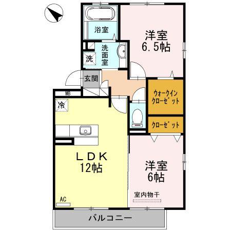 ベルヴィル カメリア A棟(2LDK/2階)の間取り写真