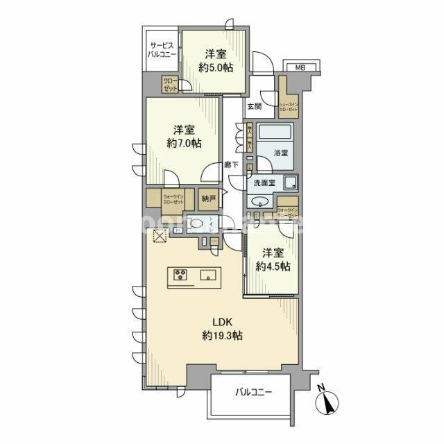 レーベン横浜山手ONE WARD COURT(3LDK/7階)の間取り写真