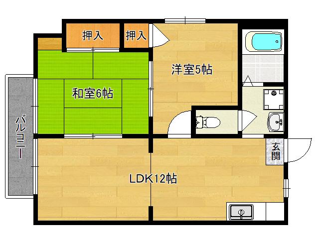 ヒカハイム宝ヶ池 B(2LDK/2階)の間取り写真