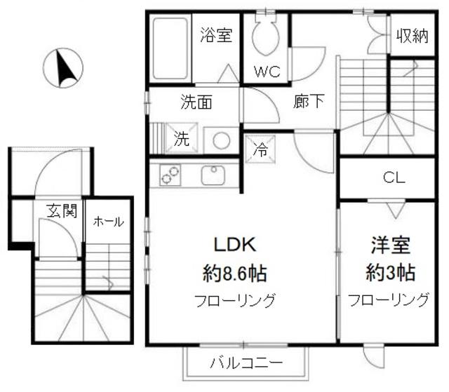 MAIA(1LDK/2階)の間取り写真
