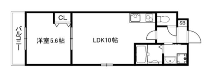 ソリティア梅小路(1LDK/1階)の間取り写真