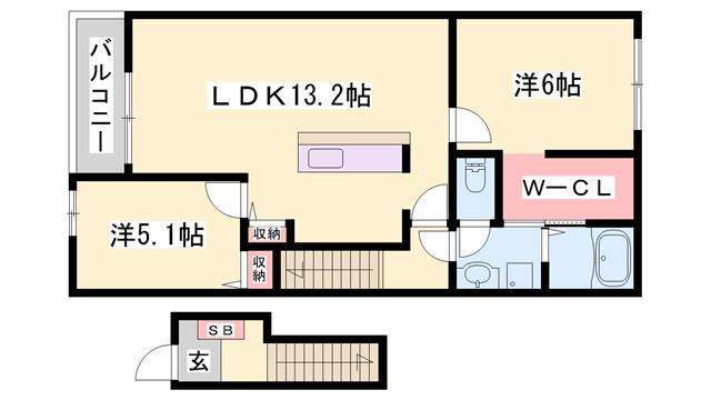 JR姫新線 播磨新宮駅 バス乗車時間:35分 最寄りバス停で下車 徒歩4分 2階建 築13年(2LDK/2階)の間取り写真