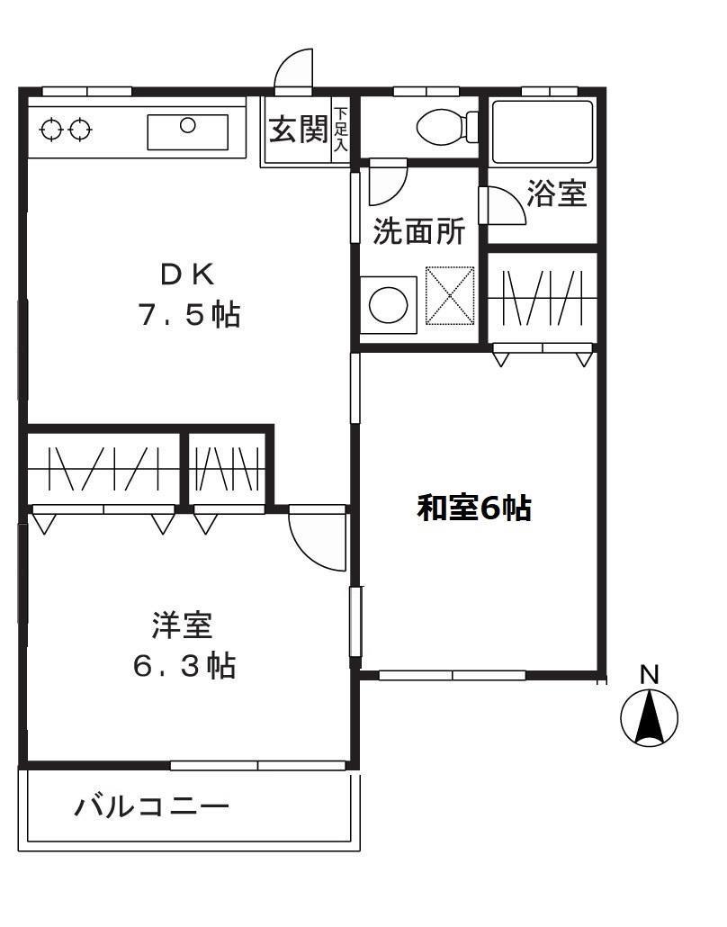 コーポヨコヤマ(2DK/2階)の間取り写真