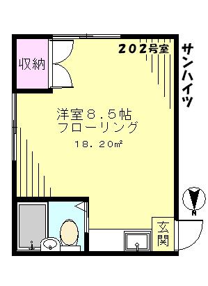 サンハイツ(ワンルーム/2階)の間取り写真