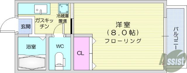オークヒルズⅢ(1K/1階)の間取り写真