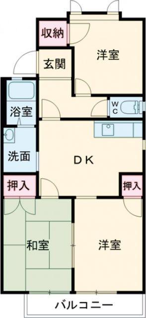 ガーデンハイツ緑ヶ丘D(3DK/2階)の間取り写真