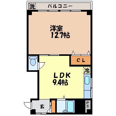 T・Kビル(1LDK/4階)の間取り写真
