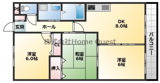 グランドゥール(3DK/1階)の間取り写真