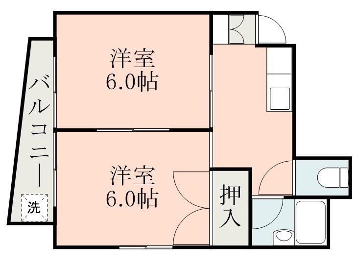 エントピア鴨池(2DK/4階)の間取り写真