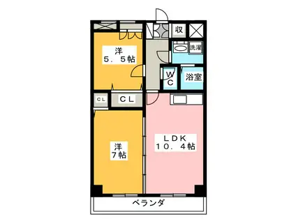 クレール三水(2LDK/3階)の間取り写真