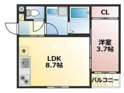 TOMORIE SILVA(1LDK/1階)の間取り写真