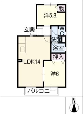 ファミーユ高桑 A(2LDK/2階)の間取り写真