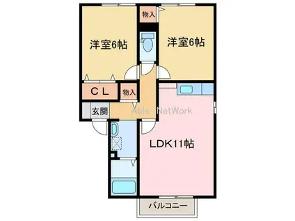 ビバーチェやまは奈(2LDK/1階)の間取り写真