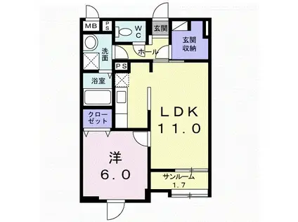 エーブルハイツ あゆつぼ(1LDK/1階)の間取り写真