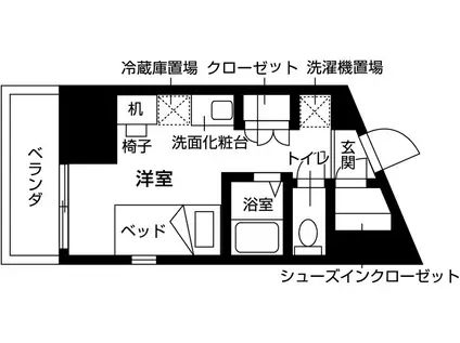 ウエリスアイビー旗の台(ワンルーム/9階)の間取り写真
