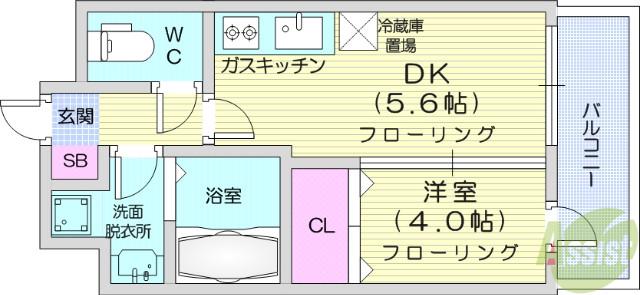 エルスタンザ子平町(1DK/4階)の間取り写真