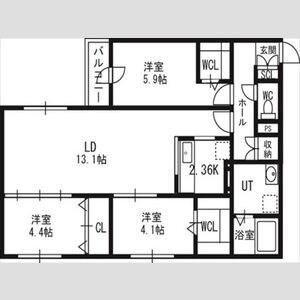 アルファスクエア北12西3(3LDK/4階)の間取り写真