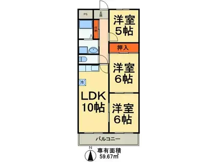 第3千代田マンション(3LDK/6階)の間取り写真