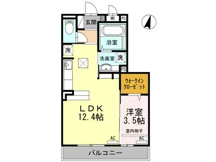 フォーチュンサガン(1LDK/1階)の間取り写真