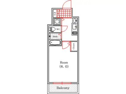 プレサンス上町台東平(1K/9階)の間取り写真