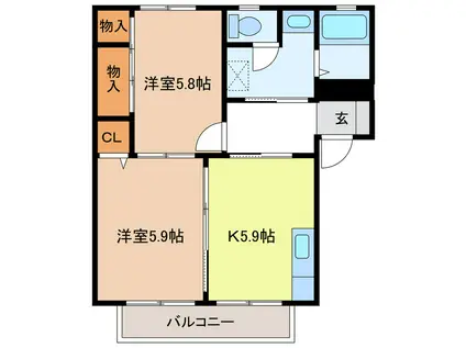 ハシマ.T.ハウス(2K/2階)の間取り写真
