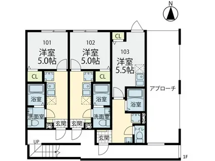 G-CREST(1K/1階)の間取り写真