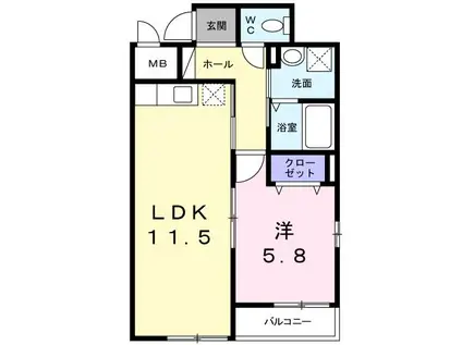 フルー リール(1LDK/2階)の間取り写真
