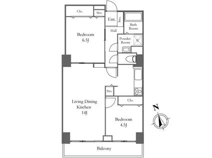 京葉線 八丁堀 リバービュー リフォーム済(2LDK/21階)の間取り写真
