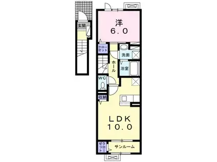 ガーネット(1LDK/2階)の間取り写真