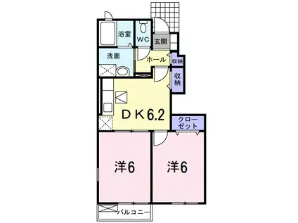 エクセラン別名II B(2DK/1階)の間取り写真