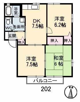 セントラルヴィレッジ B棟(3DK/2階)の間取り写真