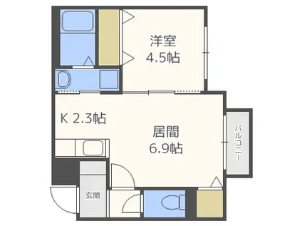 GRANDEE二十四軒(1LDK/3階)の間取り写真