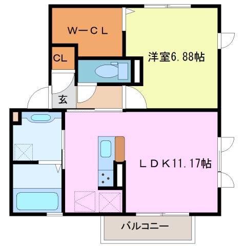 シャルムメゾンA棟(1LDK/1階)の間取り写真