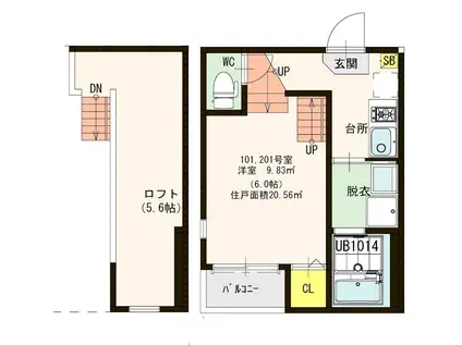 プルミエール向野(1K/1階)の間取り写真