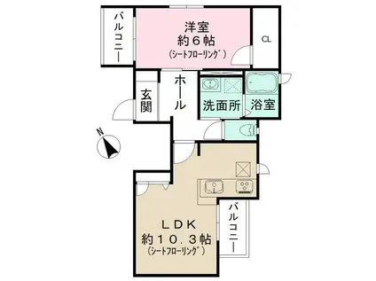 グランドール豪徳寺V(1LDK/2階)の間取り写真