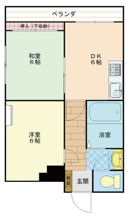 フレンドリー北田辺(2DK/3階)の間取り写真