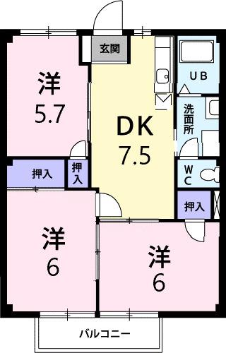 オーキッドSANO・B(3DK/2階)の間取り写真