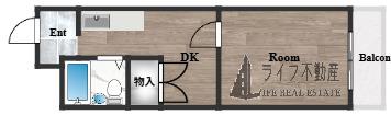 大宝若江岩田CTスクエア(1DK/4階)の間取り写真