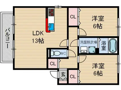 クロスロード(2LDK/1階)の間取り写真
