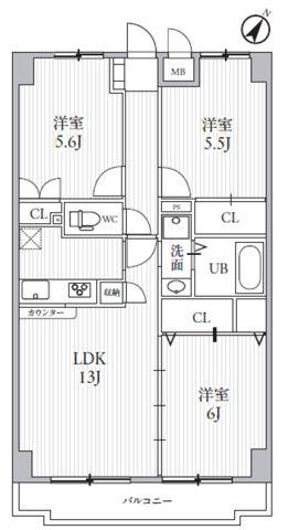 サンライズヒル朝日ヶ丘A棟(3LDK/1階)の間取り写真