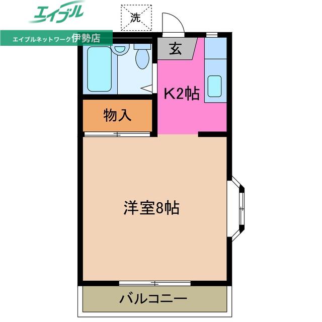 ベルエール新風 神社(1K/2階)の間取り写真