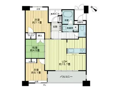 ライオンズ泉崎マークヒルズ(3LDK/3階)の間取り写真
