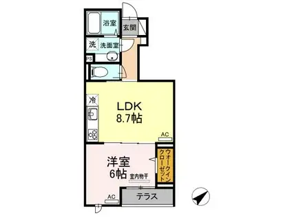 ノーブル・ルミナス笹塚(1LDK/1階)の間取り写真