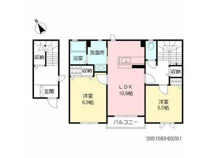 クラヴィエ石坂(2LDK/2階)の間取り写真