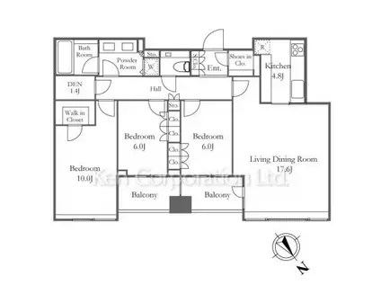 シティタワー麻布十番(3LDK/35階)の間取り写真