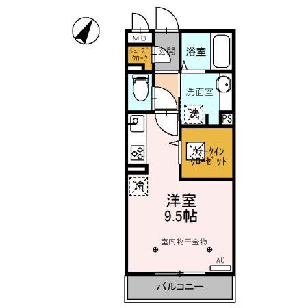 ロイジェントパークス レイクタウン J(ワンルーム/1階)の間取り写真