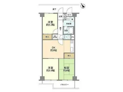 チサンマンション武蔵野(3DK/4階)の間取り写真