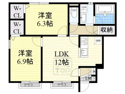 SUN VALLEY江坂(2LDK/1階)の間取り写真