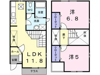 フリーデンB棟(2LDK/1階)の間取り写真