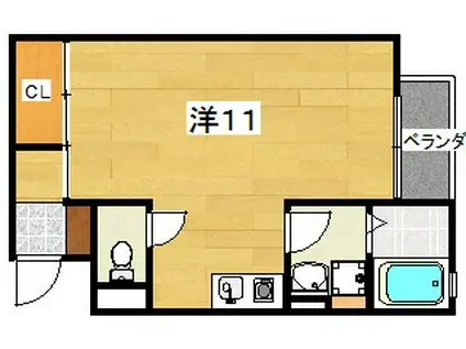 鈴見ヶ丘ハイツ(ワンルーム/2階)の間取り写真